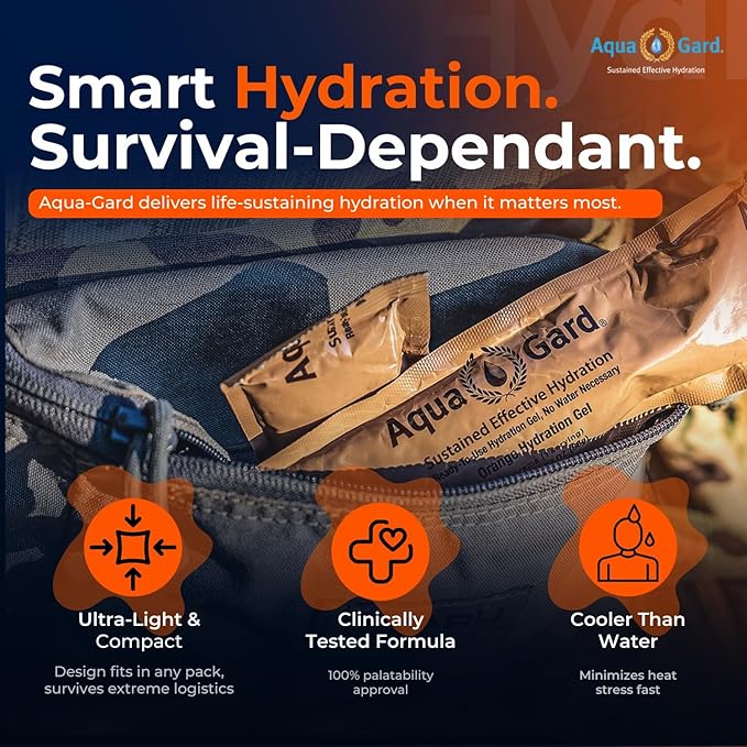 Aqua-Gard Emergency Water Gel - Survival Water Pouches for Disaster Relief | 200% More Effective Hydration | Emergency Water Pouches for Water Emergency Kit Supply for Extreme Conditions (50 Pack)