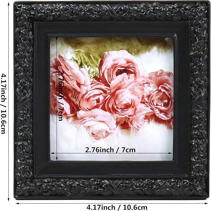 Hymmah 3 * 3inch Mini Wallet Picture Frame Vintage Photo Frame Ornate Textured Hand-Crafted Resin Frame with Easel&Hook for Tabletop&Wall Display,Photo Gallery,Art