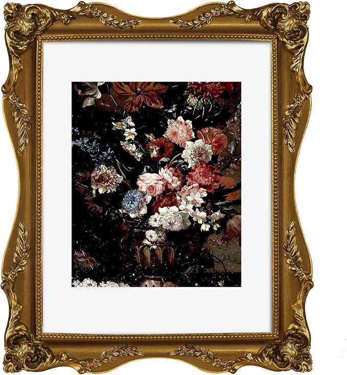Gold 11x14 Picture Frame Vintage with Mat for 8x10 or 11 x 14 Photos, Real Glass, Ornate Baroque Gothic Victorian Antique Frames for Wall Display