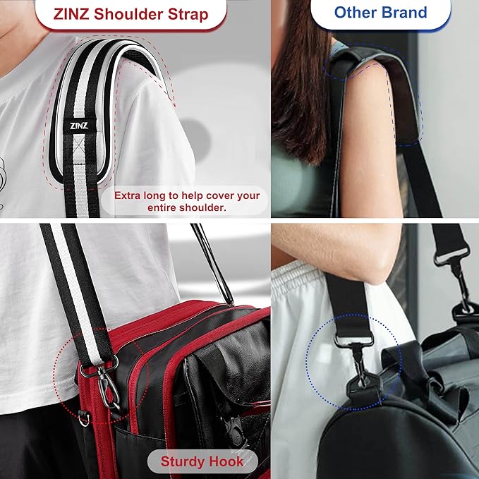 ZINZ 74" Shoulder Strap with Fixed Pad and Dual Balanced Buckles，Black-White-Black Stripe