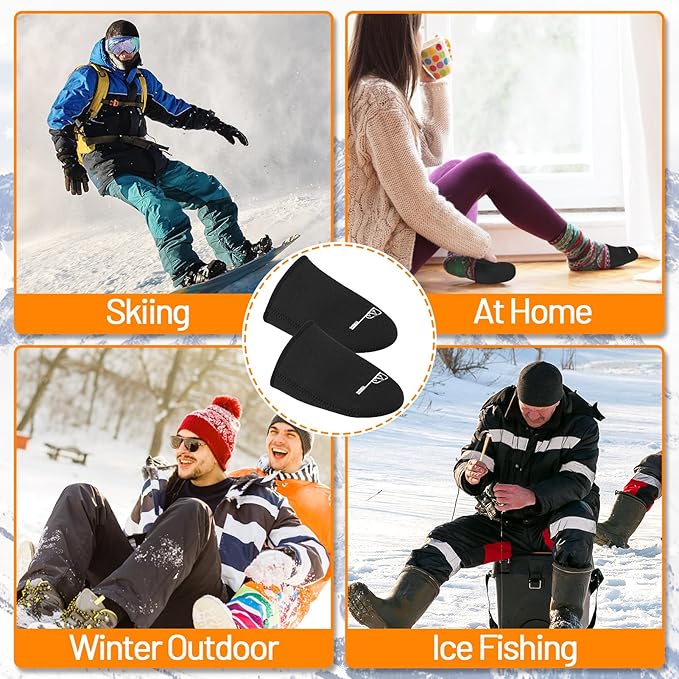 PAMASE 3mm Thickened Toe Neoprene Warmers - 4 Pairs Foot Warmers for Men Women Winter Keep Feet Warm Hunting Cycling Skiing
