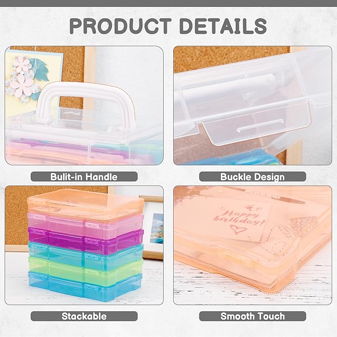 CraftGenes Photo Organizers and Storage 5x7 – Plastic Photo Storage Box with Handle, 6 Colorful Inner Cases, Photo Boxes Storage for Cards, Stickers, Crafts, Seeds, Office Supplies