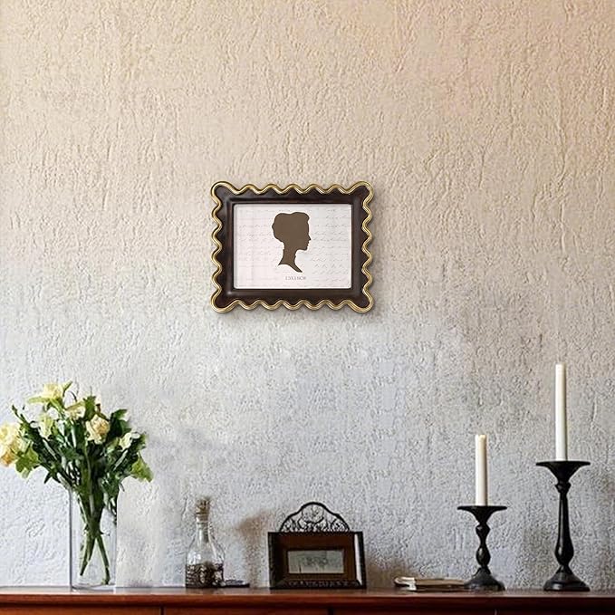 AELS 5x7 Inch Vintage Scalloped Picture Frame, Mid Century Modern Antique Photo Frames with Glass Front, Photo Display, Tabletop Wall Hanging, Dark Walnut