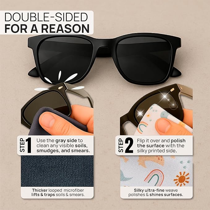 Quick Cloth Microfiber Glasses Cleaning Cloths – 8x8, Dinosaurs, 1 Pack with Case | Double-Sided Lens Cleaner for Eyeglasses, Camera, Screens & Glass | Reusable Microfiber Glass Polishing Cloths