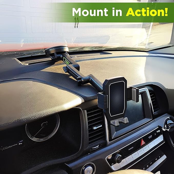 Cell Phone Mount for Truck Phone Holder for Truck Drivers - Heavy Duty Suction Cup + Dashboard Pad, iPhone Holder for Dashboard Window 16.9 inch Long, for iPhone & Samsung, Big Rig Trucker, Gray