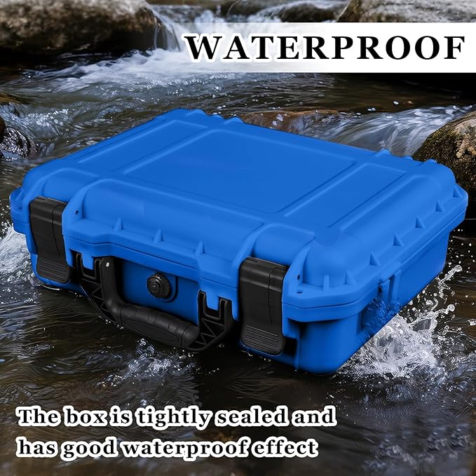 Relaxweex 1 Pcs 8.5 x 6.5 x 3.7 Inch Waterproof Hard Case with DIY Customizable Foam Insert Portable Protective Case with Knife for Camera Drones Equipments Tools Test Instruments(Blue)