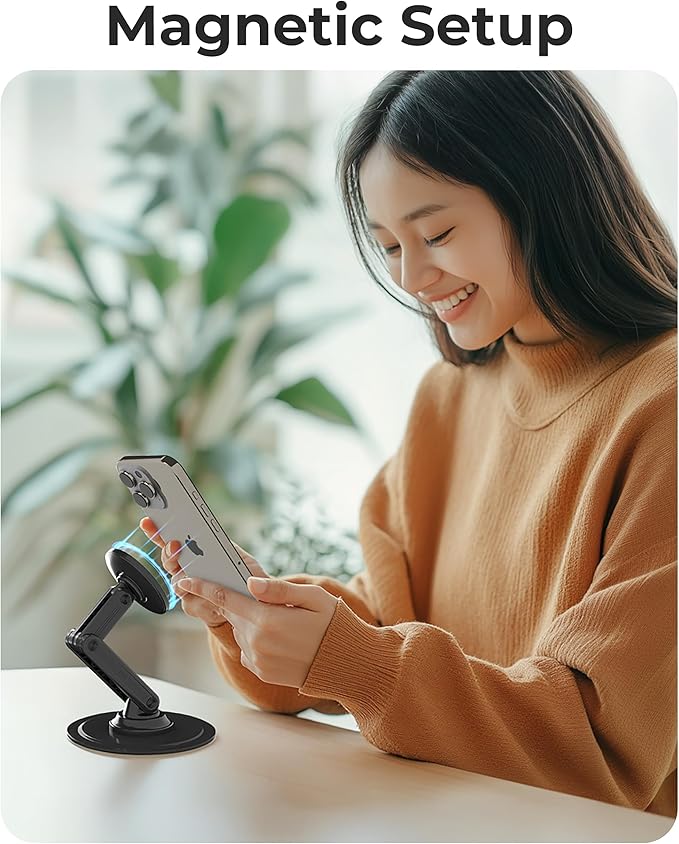 COOPER Mag360, Desktop MagSafe Stand for iPhone 17 Pro Max (16/15/14/13/12), Magnetic Phone Holder for Desk, 360° Rotating, Height Adjustable, Magnetic Phone Stand for Desk, with Metal Ring (Black)