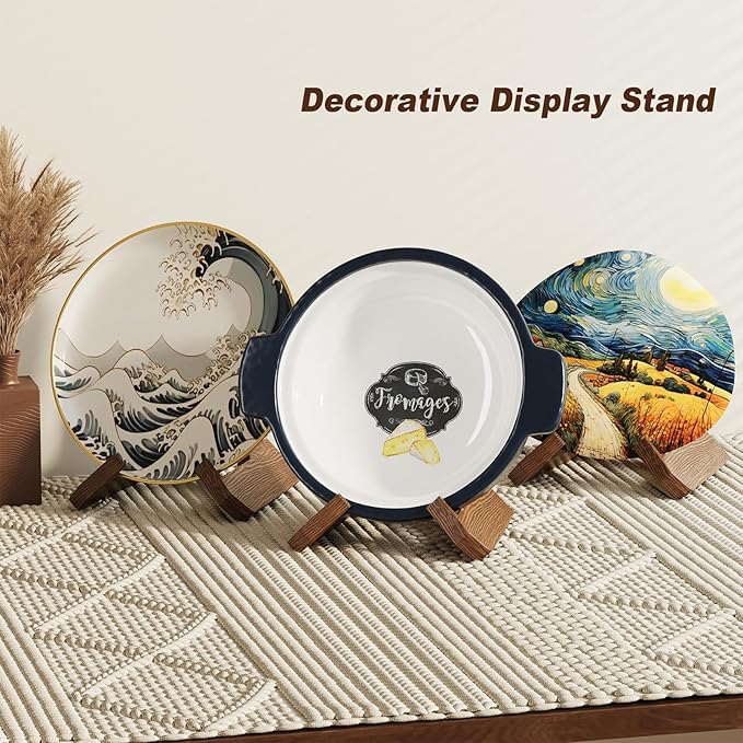 2Pack Large Bowl Stands For Display 12 Inch Heavy Duty, Wooden Bowl Display Stand Deep, Wood Plate Holders for Displaying, Platter Easel Display Stand for Art, Rock, Mineral, Fossil, Clock, Book, Dish