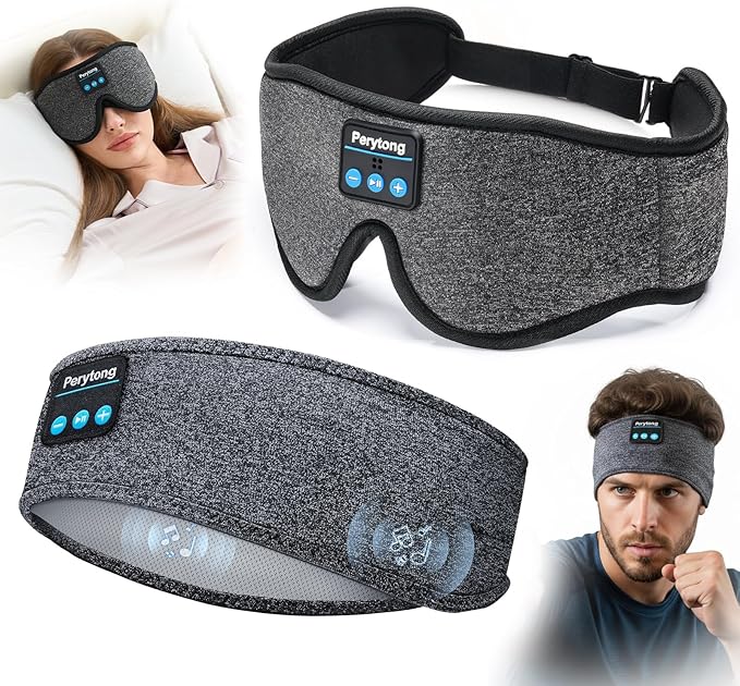 2 Pack Bluetooth Sleep Mask & Sleep Headphones, Skin-Friendly Sleeping Eye Mask with Bluetooth Headphones, Sleep Gifts for Women Men, AudioBooks, Insomnia, Yoga, Air Travel, Meditation, Christmas