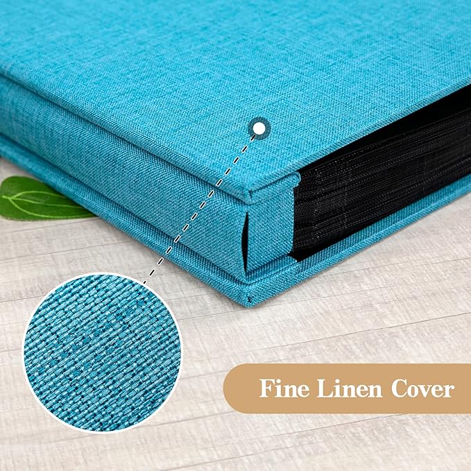 potricher Small Photo Album 4x6 100 Photos Linen Cover Picture Photo Book for Family Wedding Anniversary Baby Vacation (Blue,100 Pockets)