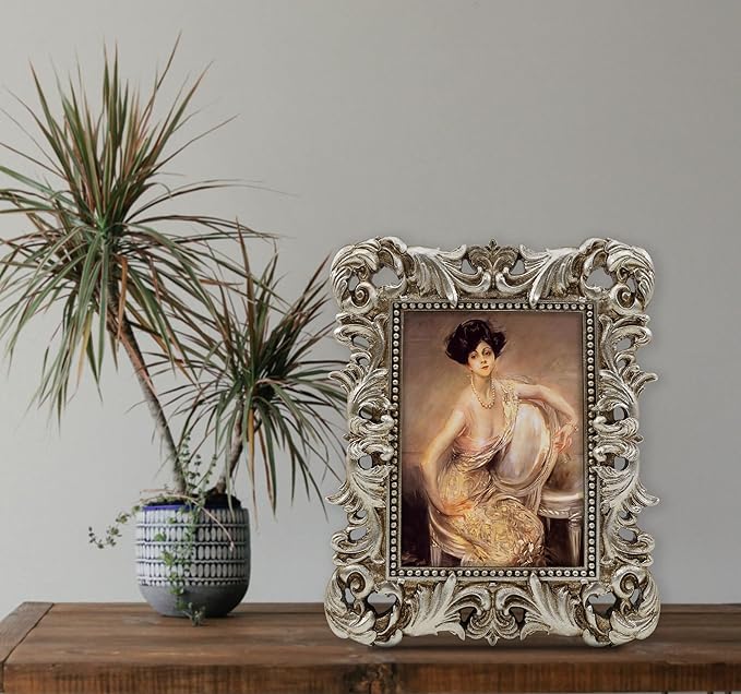 Silver Frames 5x7 Ornate Vintage Baroque Antique Picture Frame for Tabletop or Wall Display Wedding Photo with Glass Front