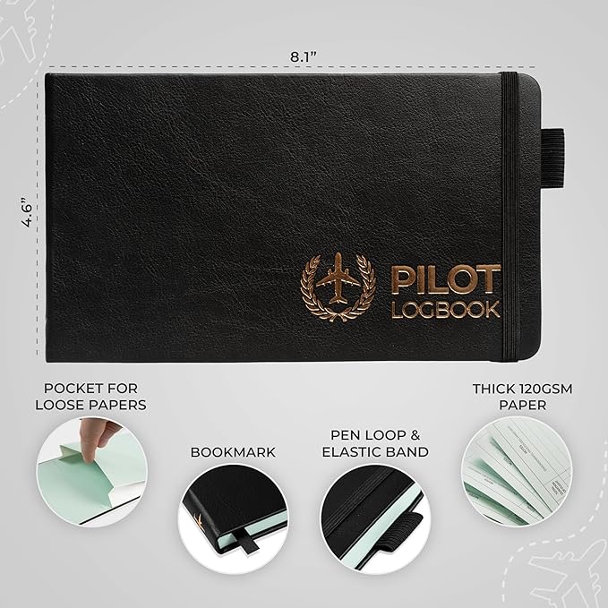 Clever Fox Pilot Logbook – Hardcover Flight Log Journal for Professional & Student Pilots – Aircraft Record Book, Aviation Gifts & Gear (Runway Black)