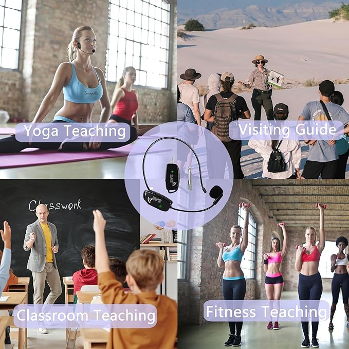 Wireless Microphone Headset MIC Cordless: 2.4G Wireless Head MIC and Handheld Mic 2 in 1-160 FT Range with 1/8''&1/4'' Plug for PA System,Voice Amplifier, Fitness Trainer, Teacher, Singing
