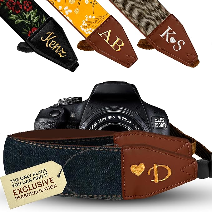 Art Tribute Camera Strap for All DSLR and Mirrorless Cameras. Add Your Name Or Initials Make It a Personalized Gift