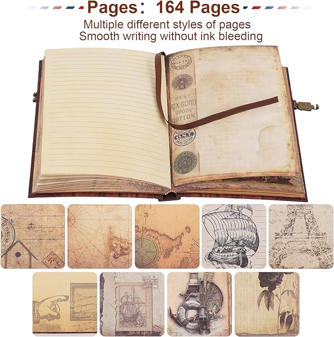 My Adventure Book Journal Scrapbook Album 164 Pages Retro Cowhide Cover Journal Travel Diary,3D Design DIY Handmade Travel Scrapbook Diary for Couples,Anniversary,Wedding,Valentines Day Gifts