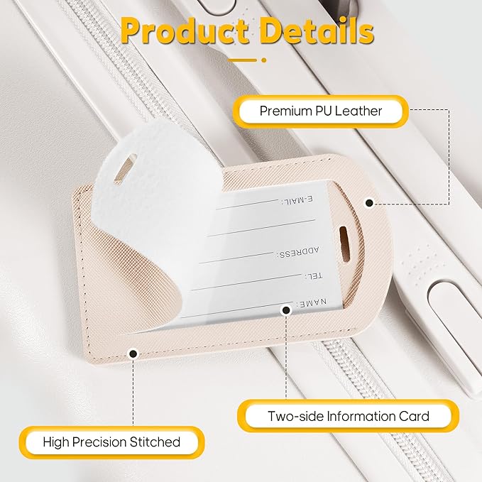 3 Pack Luggage Tags for Suitcases, TSA Approved Bag Tags, Baggage Tags with Privacy Protection, Travel Essentials Luggage Accessories, Cream White
