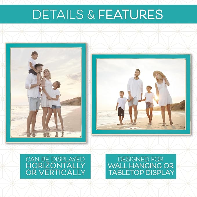 Sheffield Home Tabletop Picture Frame – Iron Enamel Decorative Display Frame for Home or Office, 4x6 Inch, Teal and Gold