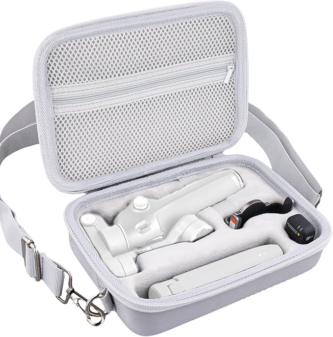 co2CREA Osmo Mobile 8/7P/7 Gimbal Stabilizer Hard Case - Waterproof Travel Storage Box with Custom Foam Insert & Mesh Pocket for DJI OM Mobile 7P Smartphone Gimbal, Accessories, Cables (White Case)