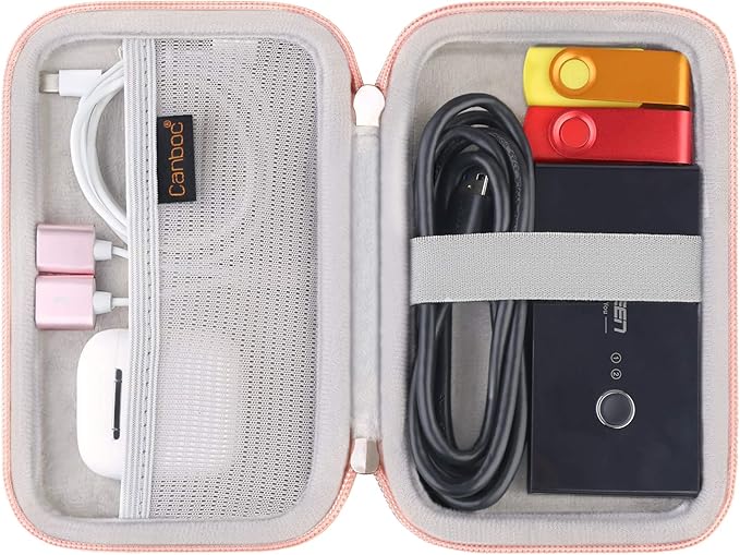 Canboc Carrying Case for MacBook Air Pro Charger MagSafe/MagSafe 2 Power Adapter, iPhone 16/16 Pro MagSafe Charger, USB C Hub, Type C Hub, USB Multiport Adapter, Hard EVA Bag, Rose Gold