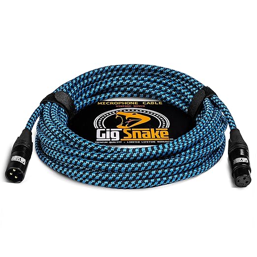 Microphone Cable 25 ft - Blue XLR Male to Female Mic Cable - Professional Studio Quality Microphone Cord and XLR Patch Lead - Reliable Dynamic Low Noise Braided Microphone Wire