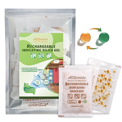 ADSorbco 5 Gram (200Pack) Silica Gel Packets - Desiccant Packs for Storage, Moisture Absorbers for Food, Rechargeable, Orange-to-Green & White Blend for Food Storage, Electronics, Jewelry, Safes