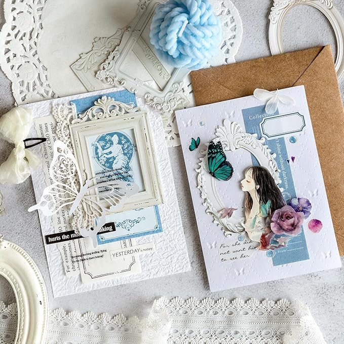 40Pcs Embossed Vintage Frames Scrapbook Decorative Paper, 4 Packs Small Photo Frame Card Cutouts for Card Making Junk Journaling Scrapbooking Supplies Notebook Photo Album Decor Non-Sticky