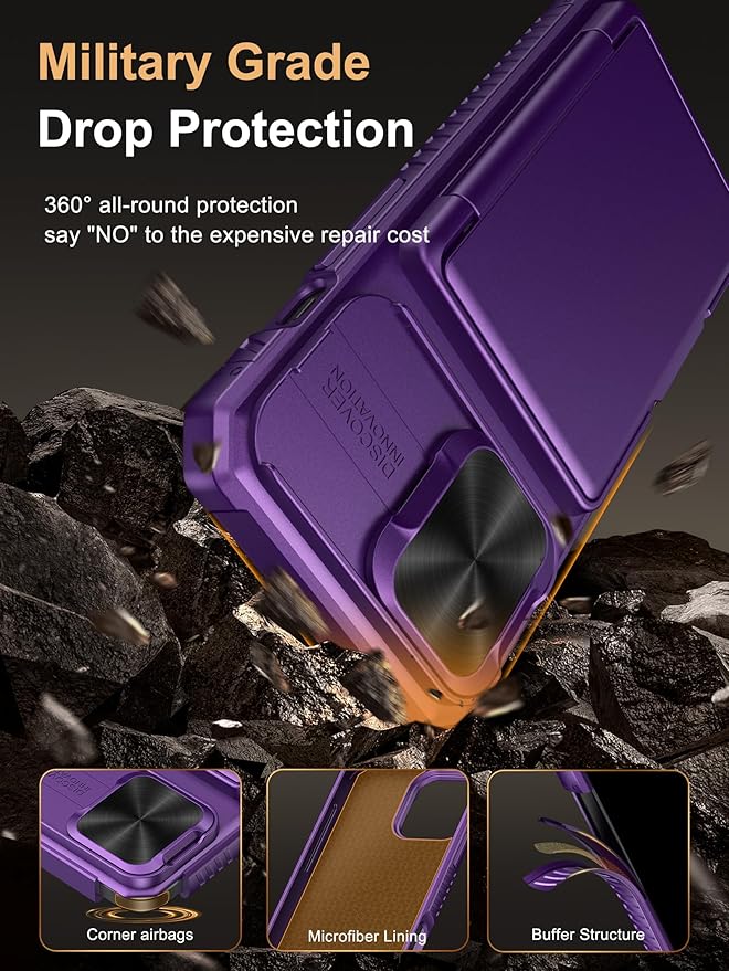 Vihibii for iPhone 13 Pro Wallet Case with Card Holder (4 Cards), [RFID Blocking] & Slide Camera Lens Cover & Raised Edges Protect Screen, Shockproof Rugged Case for iPhone 13 Pro, 6.1", Dark Purple