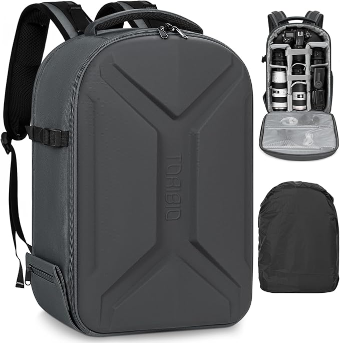 Camera Backpack, Hardshell DSLR Photography Camera Bag with Rain Cover, Waterproof Hard Shell Camera Case with Tripod Holder & 15.6" Laptop Compartment Compatible with Canon/Nikon/Sony/DJI Mavic Drone
