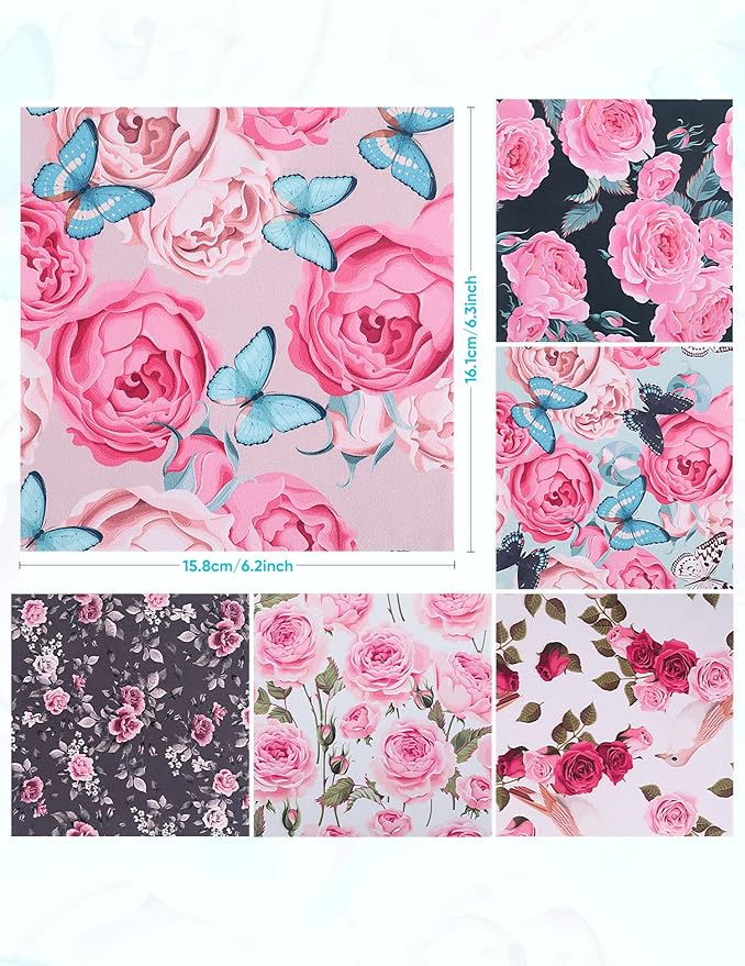 6PCS Thickened Glasses Cleaning Cloth Elegant Flower Design Microfiber Cleaning Cloth, Multi-Colored Eyeglass Lens Cleaning Cloths, Soft Wipes for Reusable Eyeglass and Phone Screens (Peony)
