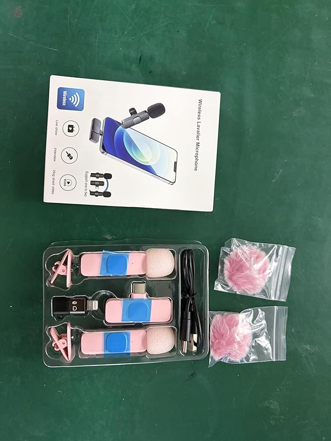 Pink Wireless Lavalier Microphone for iPhone & Android - Mini Clip-On Mic with Noise Cancellation, 65ft Range, 8H Battery, USB-C/Lightning - for TikTok, YouTube, Podcast, Live Streaming