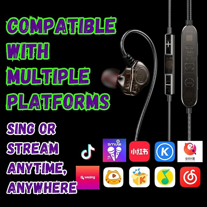 EzKŌV Karaoke Headset with Built-in Sound Card – Wired Microphone & Headphones for Singing, Live Streaming & Recording, Plug & Play with iPhone (Lightning), USB-C & PC (Black)