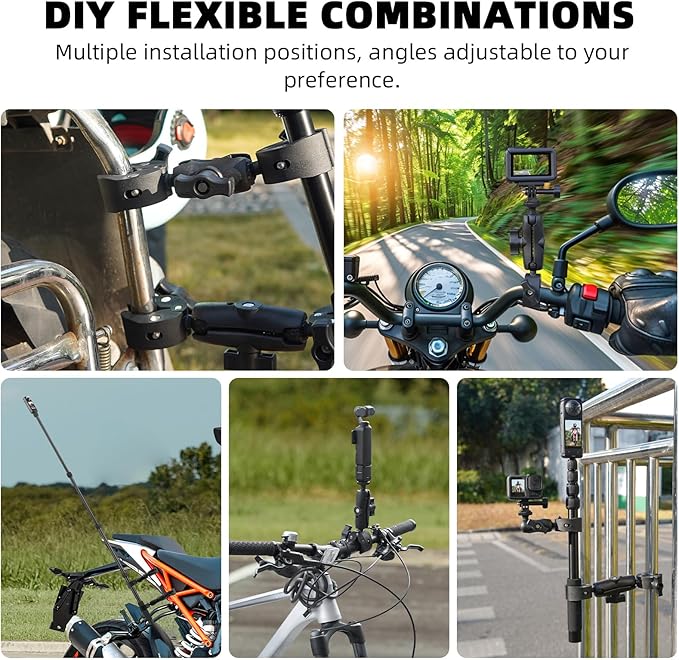 BRDRC Motorcycle Mount for Insta 360 X4 X5, Bike Handlebar Clamp Mounts 59" Invisible Selfie Stick Bundle Kit for Insta360 X5 X4 X3 X2 X ONE, for DJI OSMO 360, for GoPro Camera Accessories