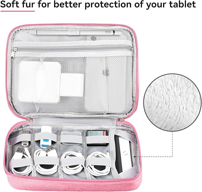 Large Electronics Organizer, Travel Accessories Cord Pouch for 7.9 Inch Tablet, Cables, Charger, Power Adapter, 2 Layers (Rosy Pink)