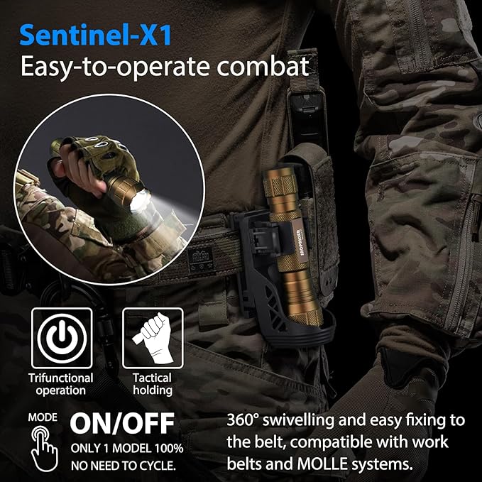 Tactical Flashlight 1200 High Lumen Duty Belt Flashlight for Law Enforcement, Premium Police Flashlight with Holster for Duty Belt,led Flashlight Gifts-Sentinel-X1