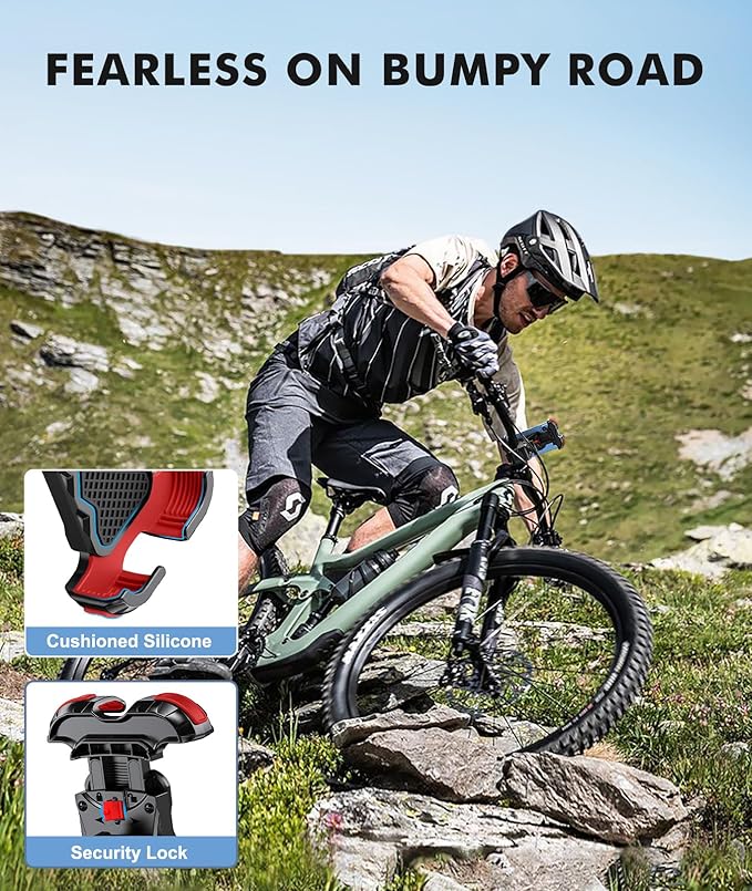 Motorcycle Phone Mount [Secure Grip][Anti-Drop], Upgrade Bike Phone Holder [1s Stable Lock], 360° Rotatable Phone Holder for Mountain Bike/ATV/Scooter, Fits for iPhone/Samsung 4.7-6.7"