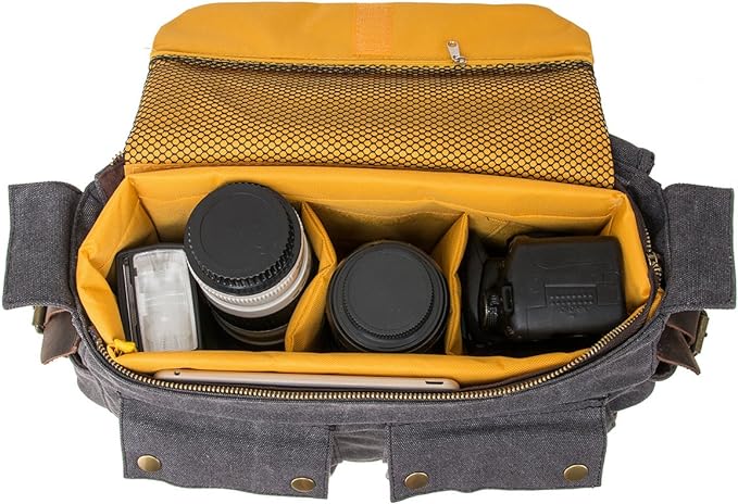 Men's Lightweight Vintage Waterproof Canvas DSLR SLR Shockproof Camera Shoulder Messenger Bag Sling Bag