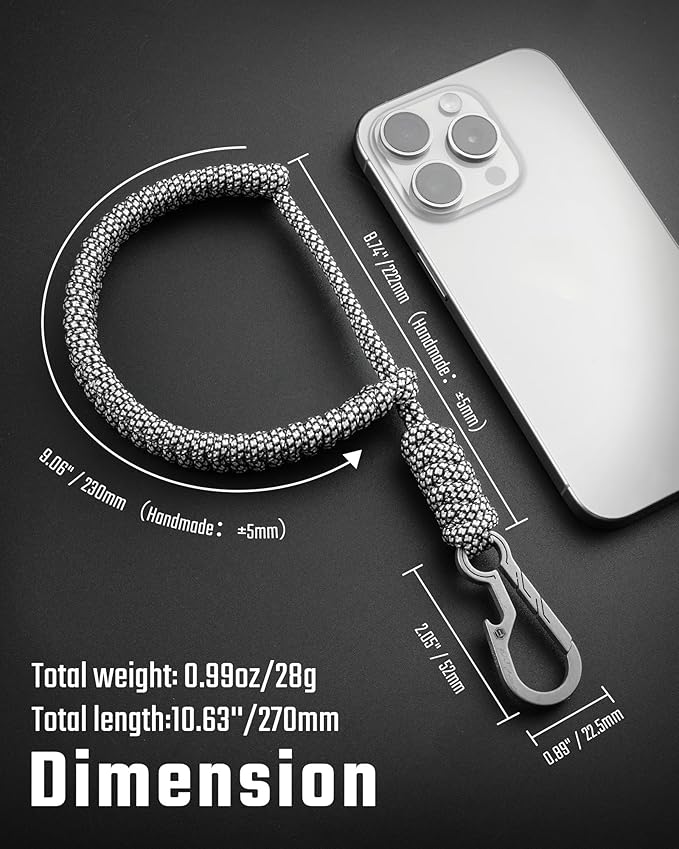 KeyUnity KC03 Camera Wrist Strap Adjustable Paracord with Carabiner, Braided Lanyard for Key, Cell Phone, Camera, and Wallet