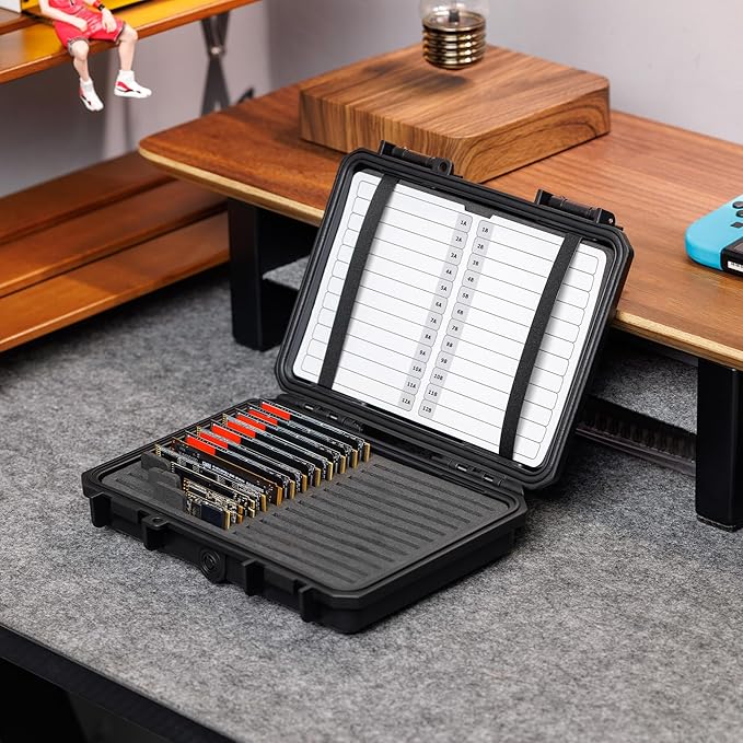 High Capacity 24 Slots M.2 2280 2260 2242 2240 2230 Case, Sturdy M.2 NVMe SSD Card Case with Label & Notepaper, Water-Resistant & Shockproof M.2 2280 SSD Holder Vertical Style M.2 Drive Organizer Box