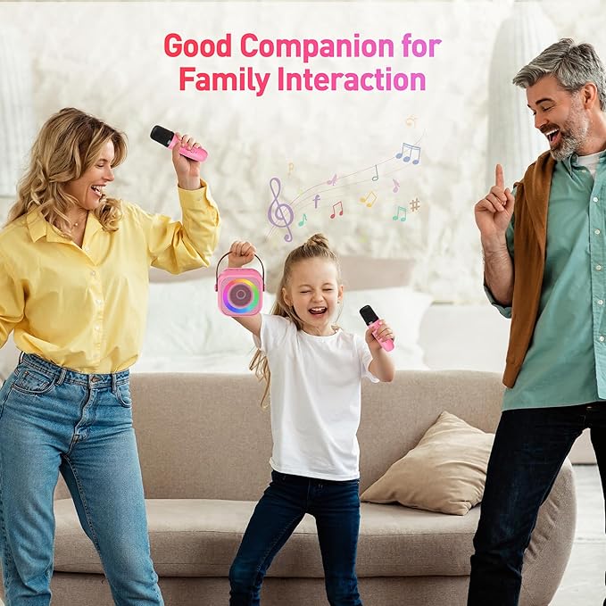 Mini Karaoke Machine with 2 Wireless Microphones for Kids Adults,Portable Bluetooth Karaoke Speaker with Party Lights,Christmas Birthday Gifts for Girls Ages 4, 5, 6,7, 8, 9, 10,12+ Family Home Party