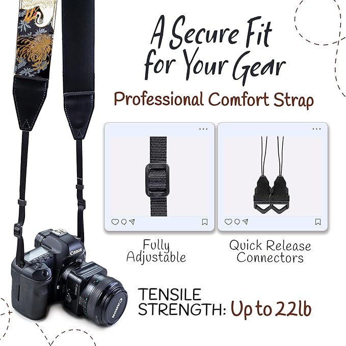 Art Tribute Camera Strap for All DSLR and Mirrorless Cameras. Add Your Name Or Initials Make It a Personalized Gift