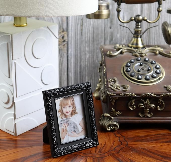 Hymmah 2.5 * 3.5Inch Mini Wallet Picture Frame Vintage Photo Frame Ornate Textured Hand-Crafted Resin Frame with Easel&Hook for Tabletop&Wall Display,Photo Gallery,Art