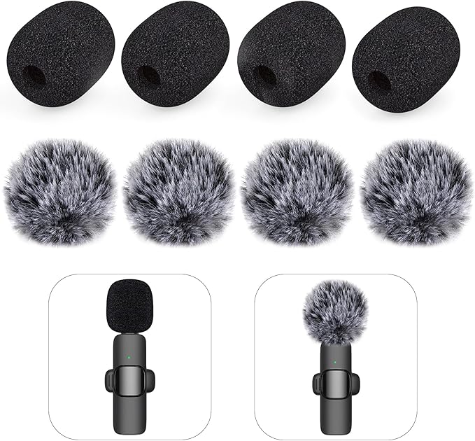 Mini Wireless Furry Windscreen & Foam Cover Set for Lavalier Microphone, Wind Muff Foam Mic Cover with Clip to Reduce Plosive and Better Highlight the Vocals, Washable and Windproof Wind Screen(8 Pcs)