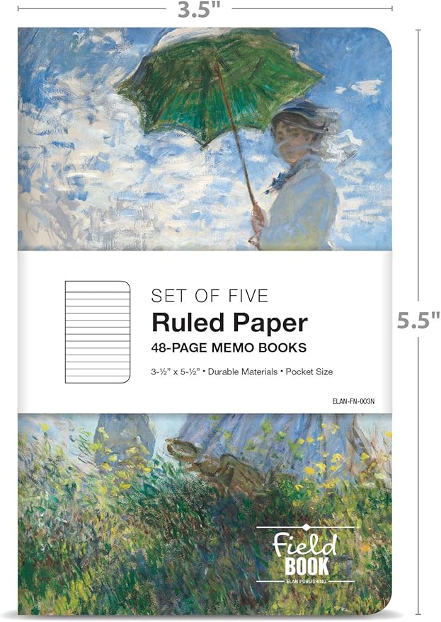 Elan Publishing Company Field Notebook - 3.5"x5.5" - MONET Patterns - Lined Memo Book - Pack of 5