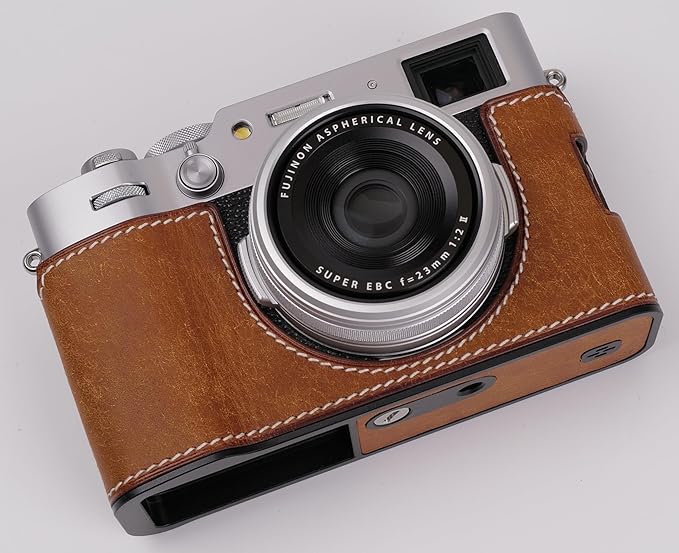 Genuine Leather Camera Half Case for Fujifilm X100VI - Top Layer Cowhide Body + Metal Base Plate - Hand Shank Free Design (Palm Yellow)