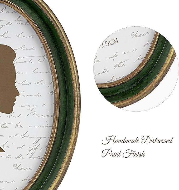 AELS 4x6 Inch Vintage Picture Frame, Elegant Antique Photo Frames with Glass Front, Photo Display, Tabletop Wall Hanging, Gift Ideas, Green Oval with Gold Trim