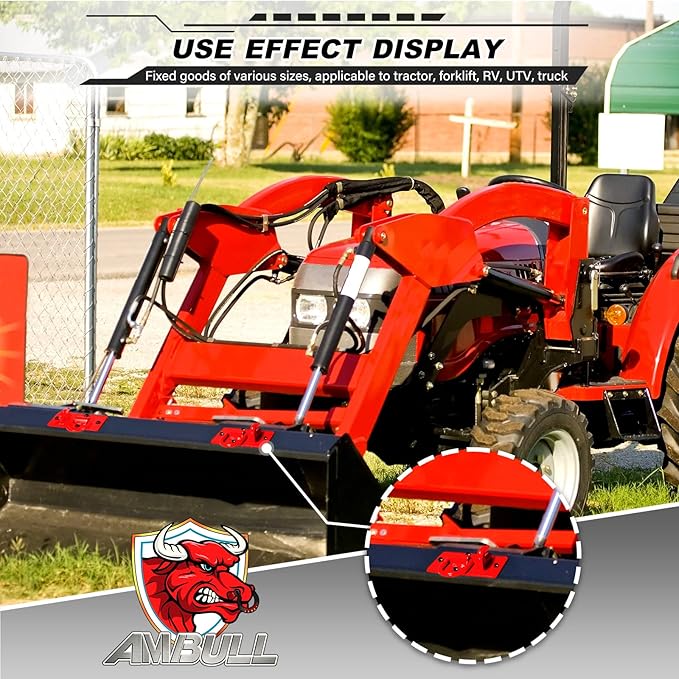 2 Pack Tractor Bucket Hooks with Tie Down Ring, Grade 70 Forged Steel Bolt On Grab Hook Tow Hook Mount with Backer Plate, Work Well for Tractor Bucket, RV, UTV, Truck, Max 15,000 lbs Red