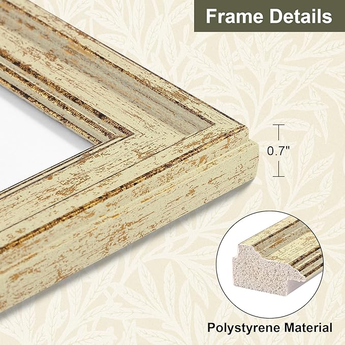 Vittanly 8.5x11 Picture Frame Set of 4, Vintage Photo Frame for Wall Mount, Display 6x8 Pictures with Mat or 8.5x11 without Mat, Rustic Farmhouse Home Decor, Green Gold