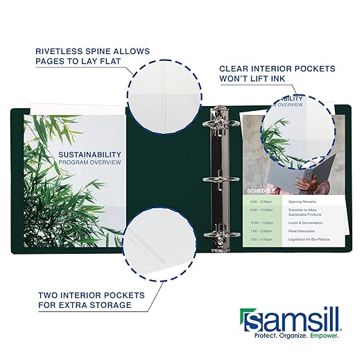 Samsill Durable 1.5 Inch Binder, Made in The USA, D Ring Binder, Customizable Clear View Cover, Forest Green, Holds 350 Pages