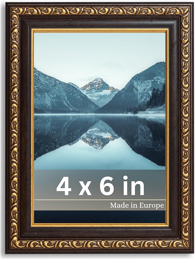 VictoR Picture Frame Chagall 4x6 Black Gold - Vintage Picture Frames with Shutterproof Acrylic Glass - 4 x 6 Photo Frame - Black Picture Frames - Antique