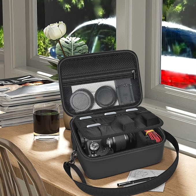 Digital Camera Case Compatible with Canon EOS Rebel T7/ 4000D/ T100 DSLR Cameras, Also for Sony Alpha a6400/ a6100/ a6700/ A6600/ a6300 Mirrorless, Holder for SD Card and More (Black)